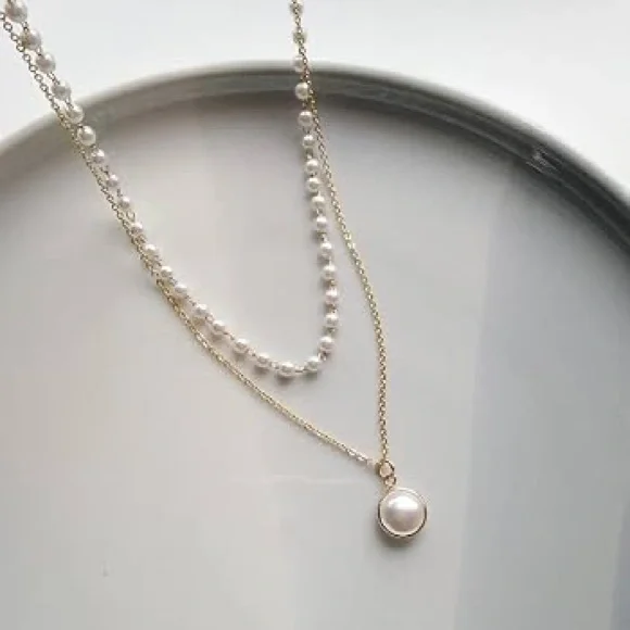 Pearl Choker Necklace Pearl Layered Pendant Necklace - Picture 1 of 3